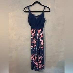 High-low summer dress with skort blue floral size juniorsM 7-9